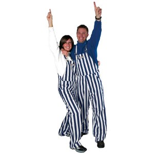 navy & white striped bib overalls image
